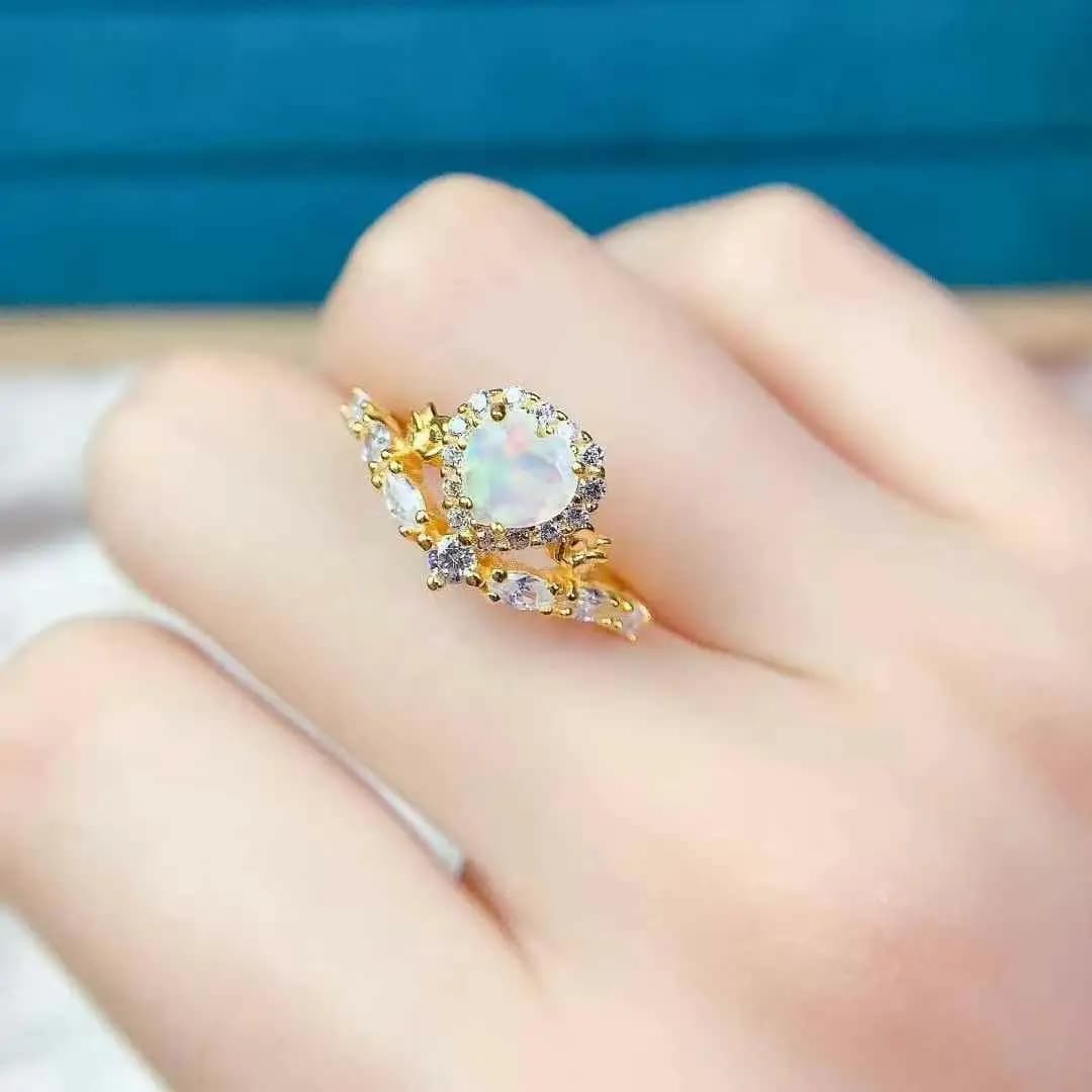 Regalo elegante per il tuo G Nuovo arrivo Anello con opale rosa naturale naturale e reale Anello in argento sterling 925 per anello nuziale da donna