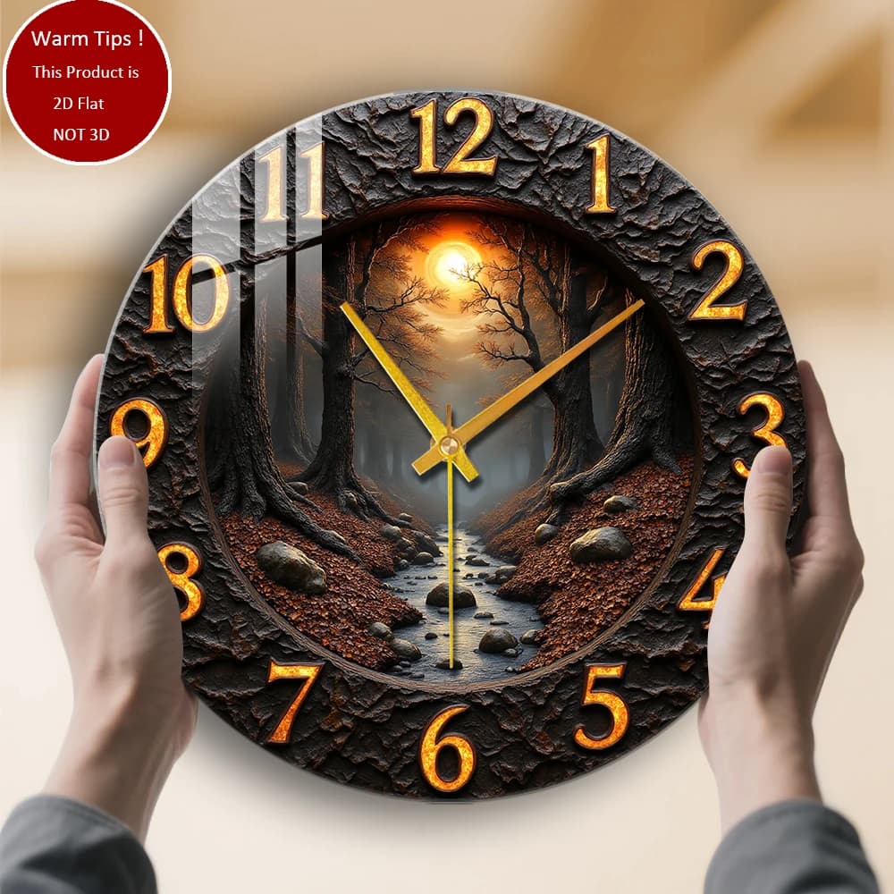 Tempered glass wall clock Sunset watch with forest flow suitable for wall decorations or table display anywhere