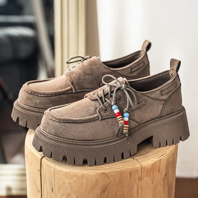 Men's Thick-Soled Derby Work Boots Retro Lace-Up Oxfords Thick-Soled Breathable Low-Cut Shoes for Daily Commuting and Casual