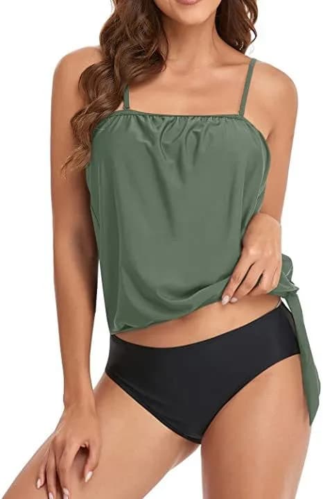 Tankini Donna, Bikini Crop Top con Spalline Sottili, Slip a Vita Alta, Stampa Floreale, Costume da Bagno Due Pezzi con Laccetti Laterali