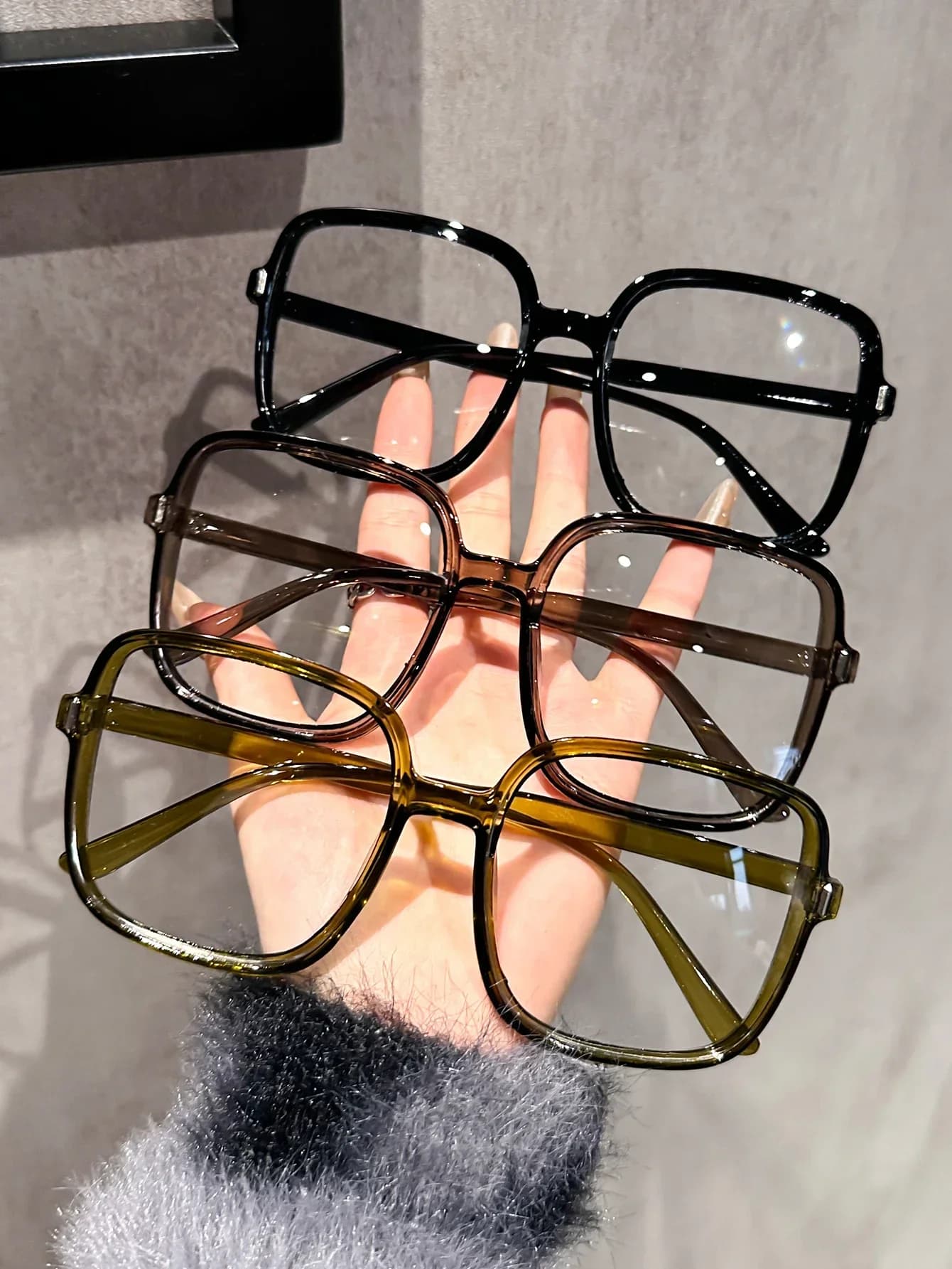 1 pezzo/3 pezzi Occhiali oversize quadrati alla moda senza prescrizione medica con design della montatura raffinato, adatti per l'uso quotidiano