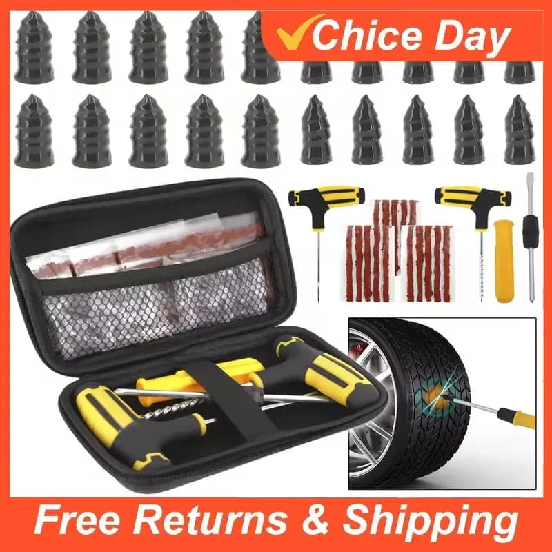 Kit di Riparazione Pneumatici Auto con Custodia EVA, Set di Attrezzi per Riparazione Gomme Tubeless per Auto e Moto Amagi