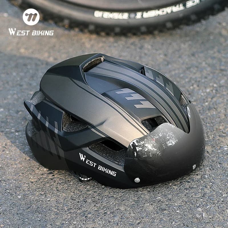 Casco da Bici Ultraleggero WEST BIKING con Luce Posteriore e Occhiali, Casco Integrato di Sicurezza per Ciclismo Uomo Donna, MTB, Bici da Strada, Moto