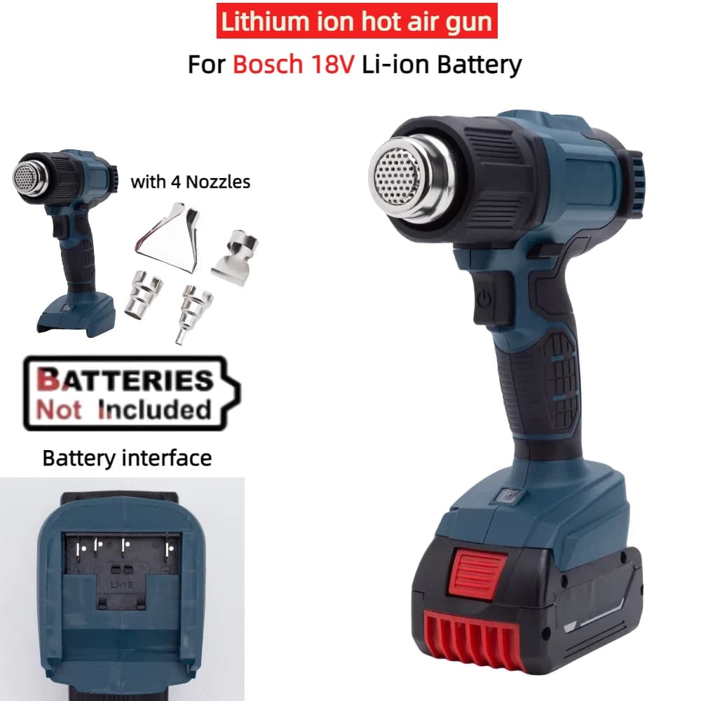 Pistola ad aria calda agli ioni di litio da 360 W per batteria Bosch da 18 V con 4 ugelli Pistola da forno per pellicola montata su auto in plastica wireless (NO batteria)