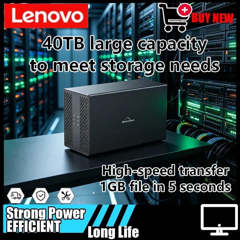 Enclosure Lenovo Dual Bay per HDD SATA da 3,5'', Case Esterno per Disco Rigido USB 3.0 Type-C con Dissipazione del Calore e Array RAID