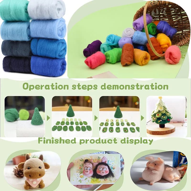 Set di 8 Pezzi di Lana per Infeltrimento ad Ago, Filato per Feltro, Tessuto per Giocattoli Fatti a Mano, Materiali per Fai-da-Te, Forniture per Lavori in Feltro