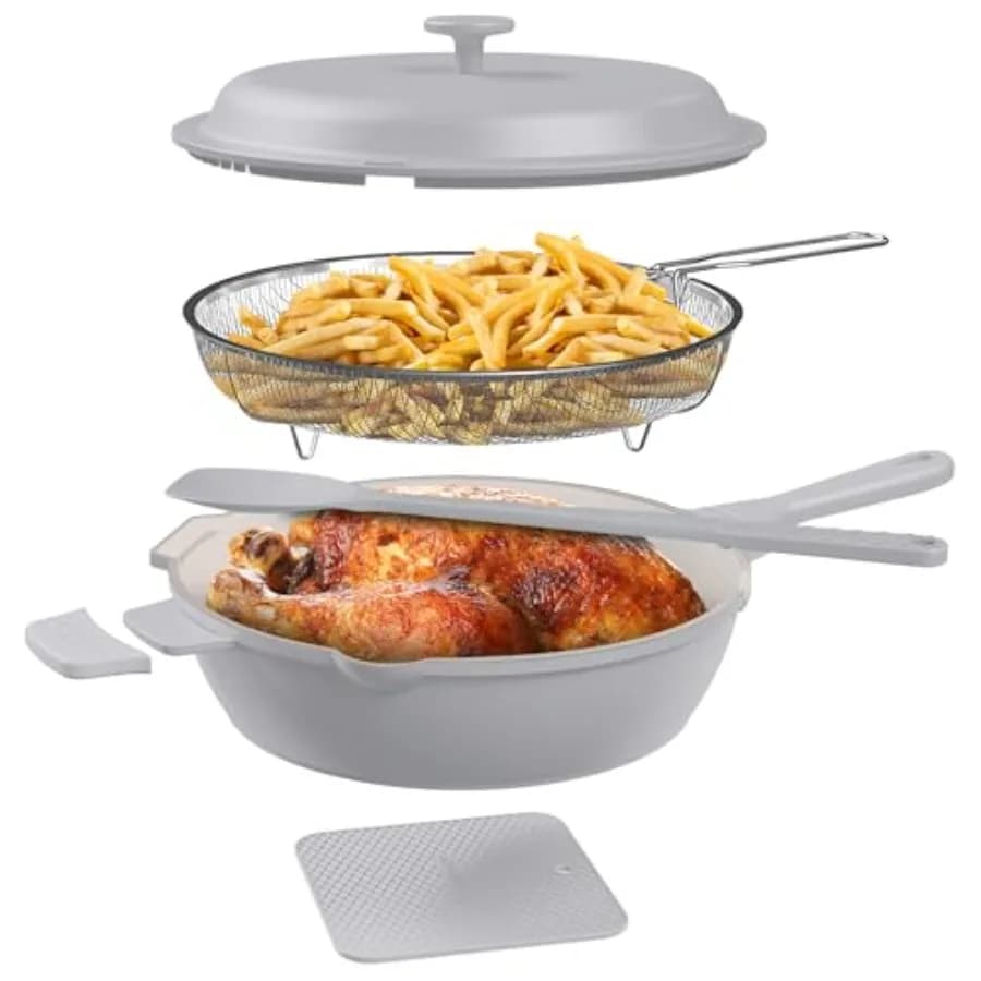 ZUKA Ceramic 10 in 1 Large 10 Inch with Cover, It also works as Deep Frying Panel Set with Vaporiera, Multi-purpose Panel for Daily Use, Anti-Agent