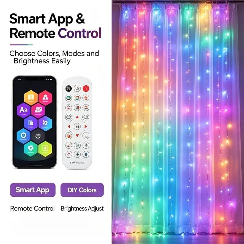 App Controlled LED Curtain Fairy Lights, DIY String Lights for Holiday Party Bedroom Window Decoration