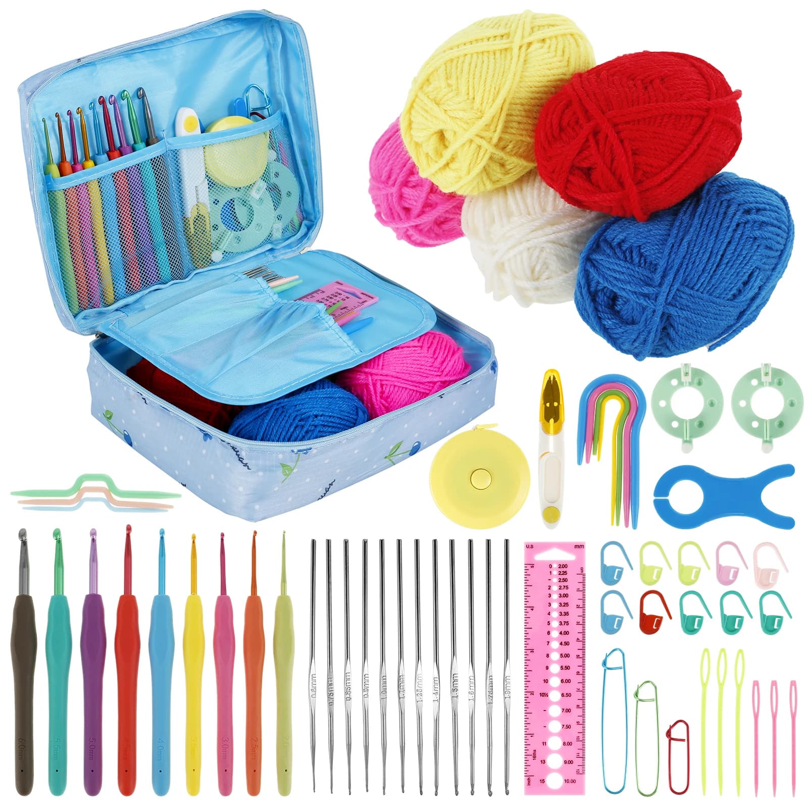 Kit Completo per Principianti di Uncinetto da 59 Pezzi, Set Portatile di Uncinetti e Accessori Fai-da-Te per Adulti, Disponibile in Vari Stili