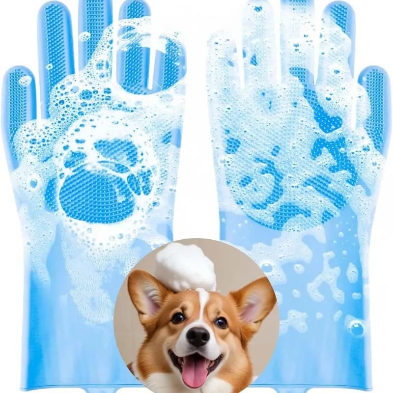 Guanto Shampoo Scrubber in Silicone Morbido per la Rimozione dei Peli, Guanto per la Toelettatura di Animali Domestici, Guanto per il Bagno di Cani e Gatti, Protezione della Pelle delle Mani