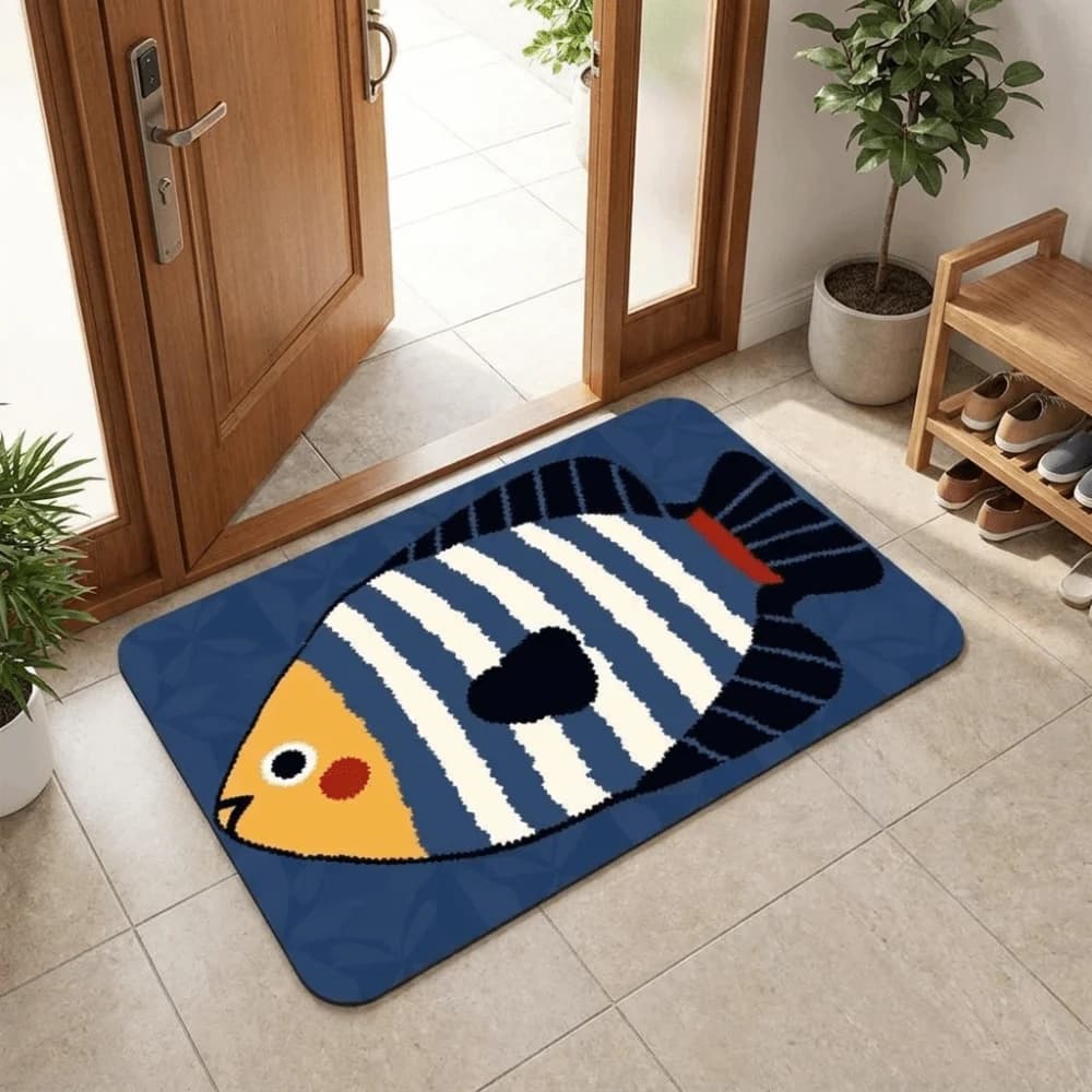 Diatom Mud Cartoon Fish Floor Mat Tropical Fish Pattern Dustproof Anti Slip Doormat Wear Resistant Quick Dry Bathroom Rug