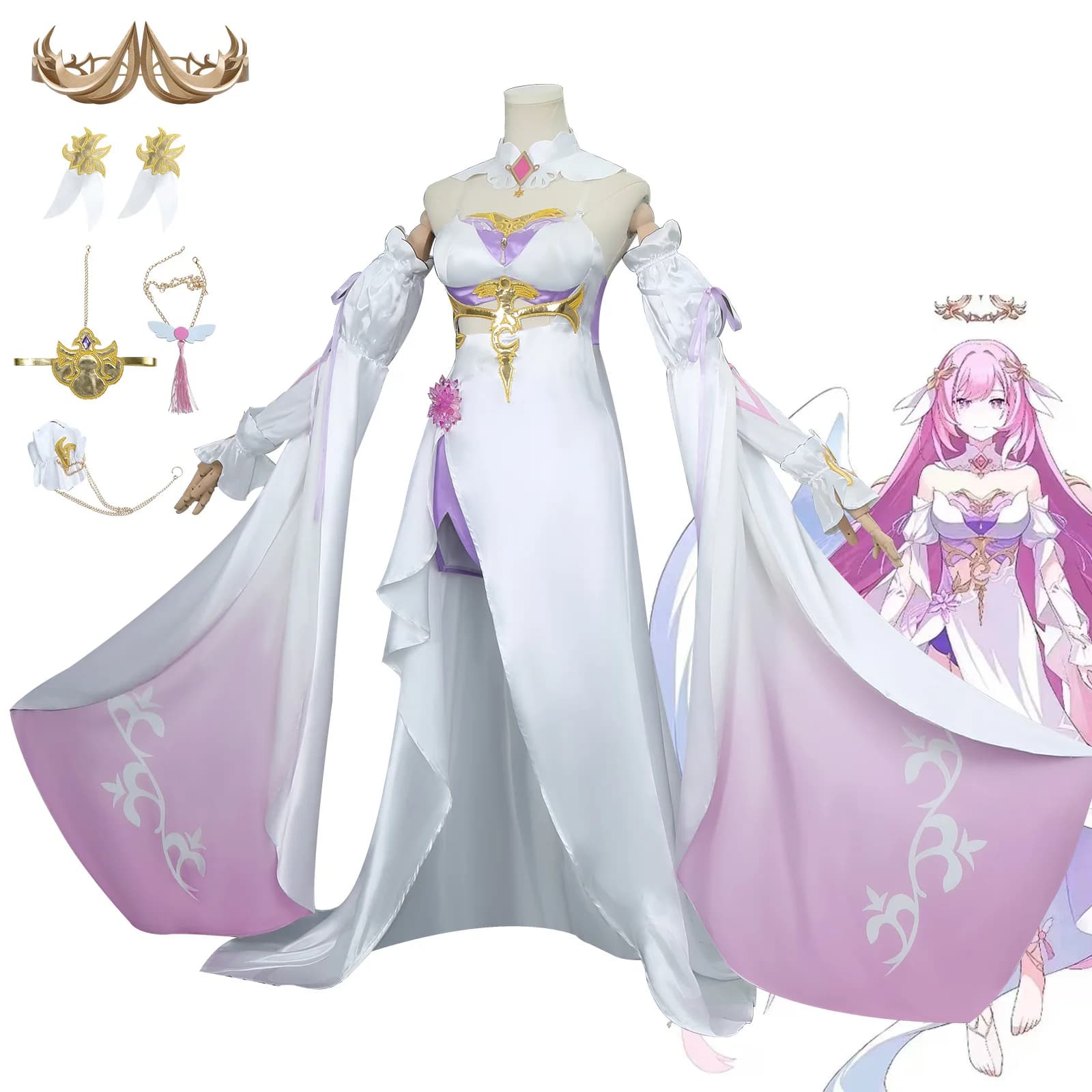 Honkai Impact 3 Elysia Angel Returns Halloween Cosplay Costume Game Anime Character Roleplay Outfit Dress Party Suit Set