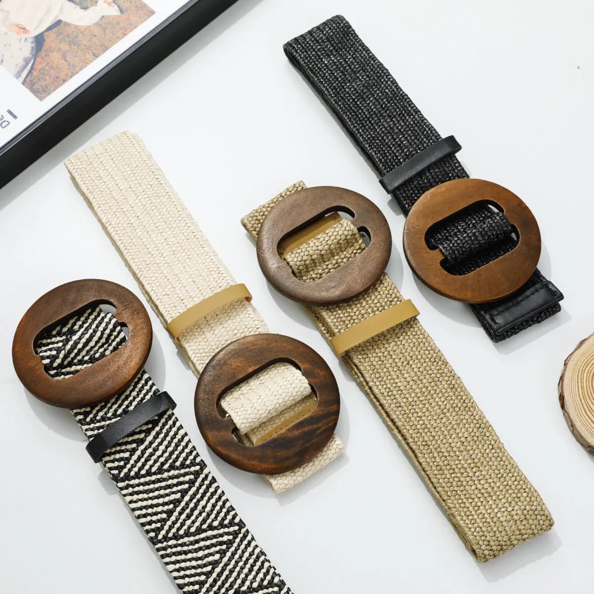 Cintura decorativa in cotone e lino con fibbia quadrata in stile PP, elastica e intrecciata, per abiti e camicie lunghe