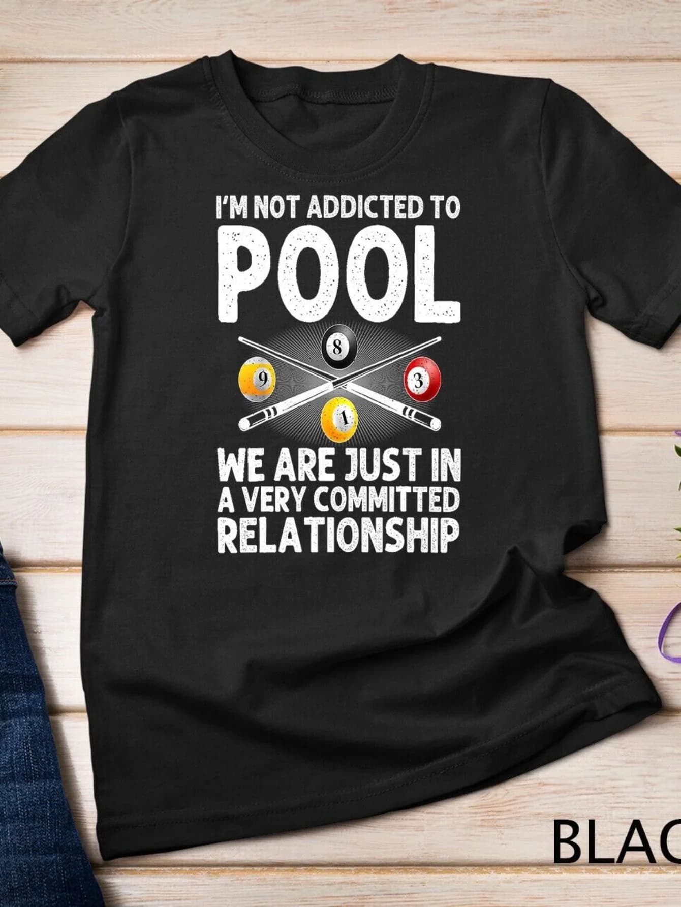 Funny Men's Black Graphic T-Shirt Pool Billiards Cue Sticks 8 Ball 9 Ball 3 Ball Committed Relationship Slogan Print 100% Cotton Heavyweight Short Sleeve Casual Streetwear Tee