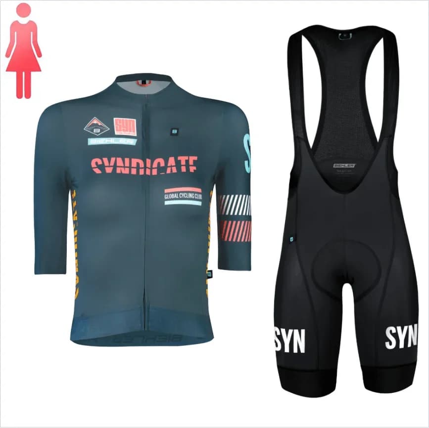 Summer Bike Set SYN Dark Green Women's Bicycle Jumpsuit Shorts with breathable cycling braces and short sleeves