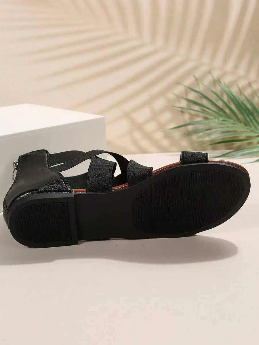 Black Roman Style Flat Sandals For Women Spring Summer Casual Footwear