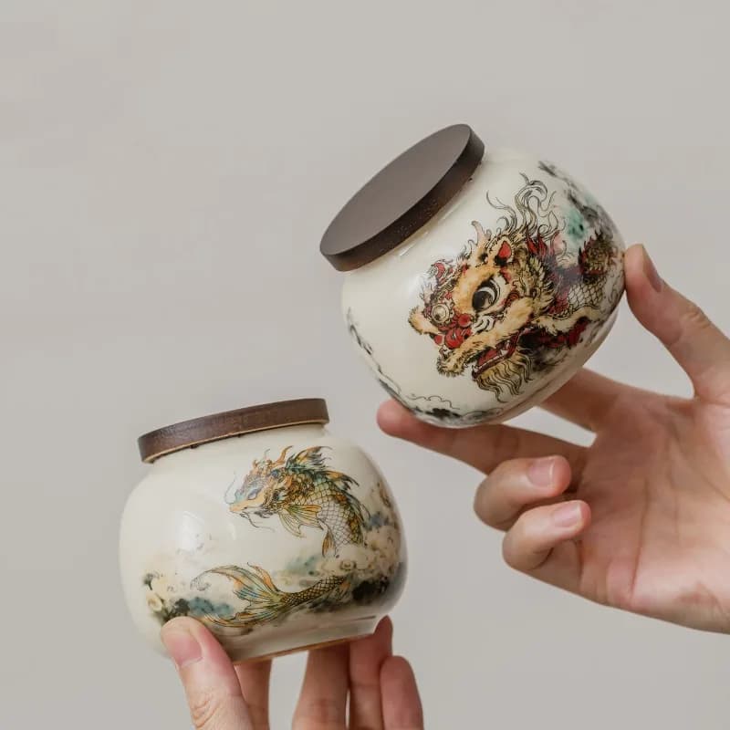 Ceramic Tea Canister Sealed Candy and Snack Jar, Versatile Household Nut Coffee Bean and Herb Storage Container Food Container