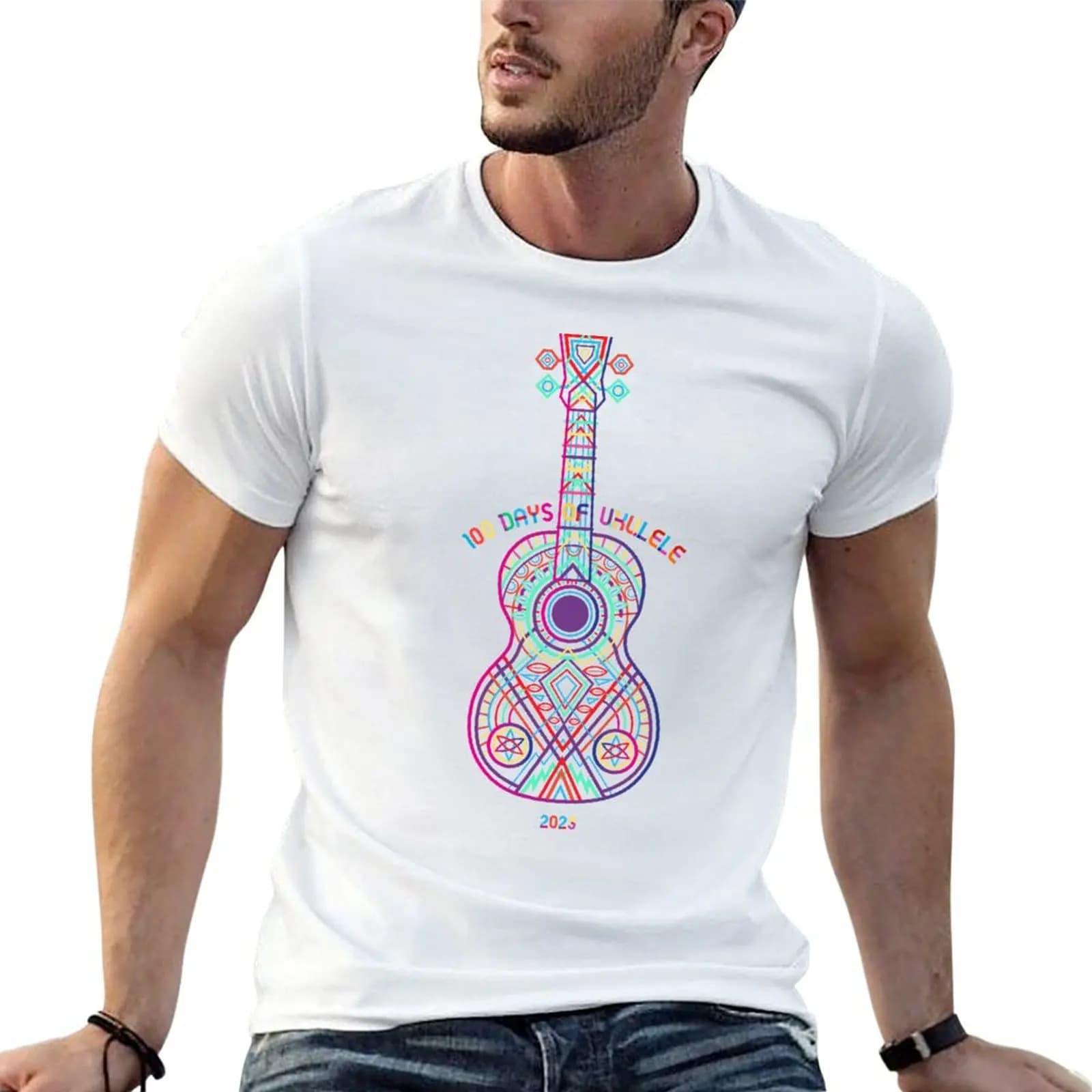 2023 String Theory 3: Multi Red (recommended: print on white) - 100 Days of Ukulele T-Shirt sweat sublime men clothing