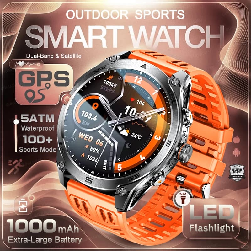 2026 New Built-in GPS Military 1000mAh Battery Smart Watch Men 1.75” AMOLED screen Compass 10ATM Waterproof HD Call Sports Watch