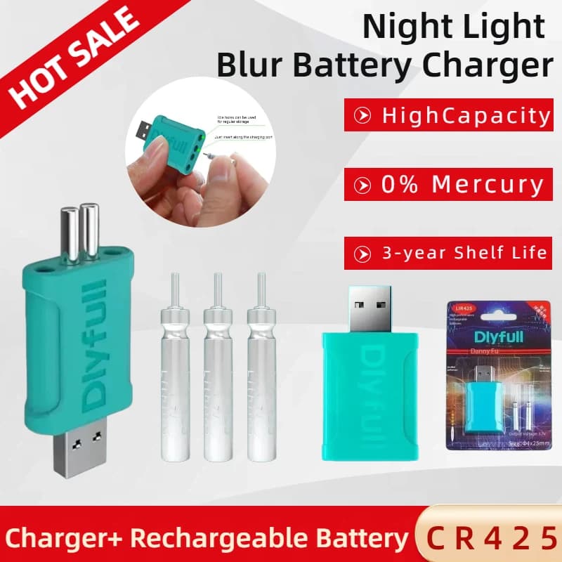 Caricabatterie USB per Batterie Ricaricabili CR425 LIR425 per Galleggianti Luminosi, Luci Notturne per Pesca, Esche e Attrezzatura da Pesca