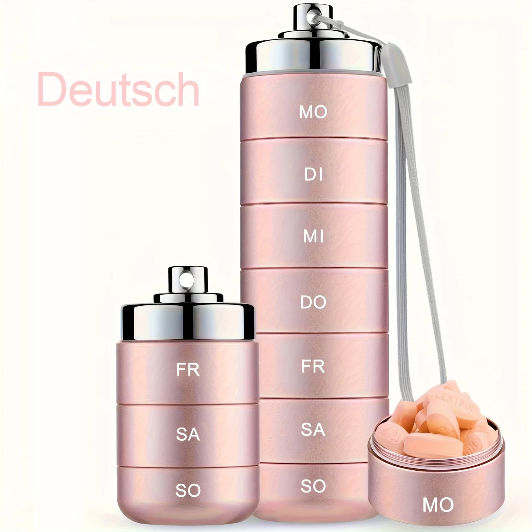 [German Stamp] Organizer of metal travel pills, portable organizer for stackable 7-day vitamins, waterproof pill holder 1 times a day