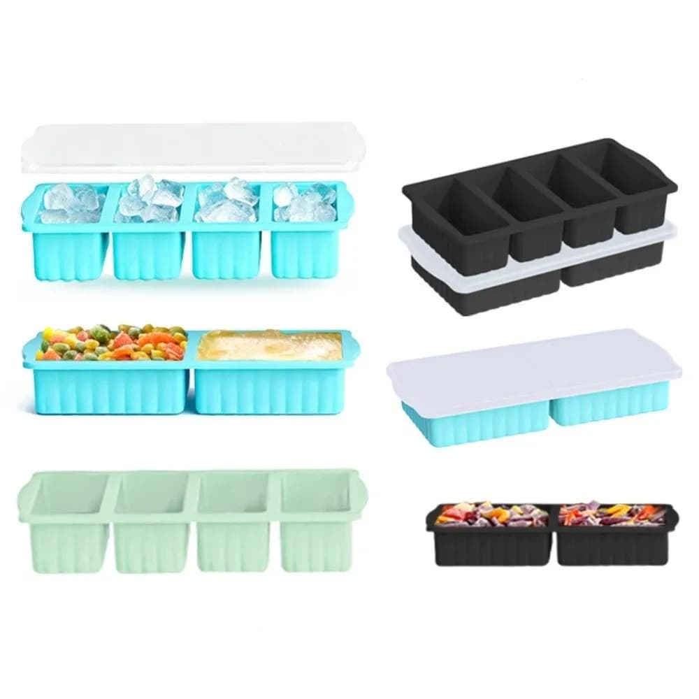 Nuovo Stampo in Silicone per Congelatore a 2/4 Scomparti, Vassoio per Ghiaccio Riutilizzabile, Contenitore Portatile e Durevole per Conservazione Alimenti Refrigerati, Preparazione Pasti