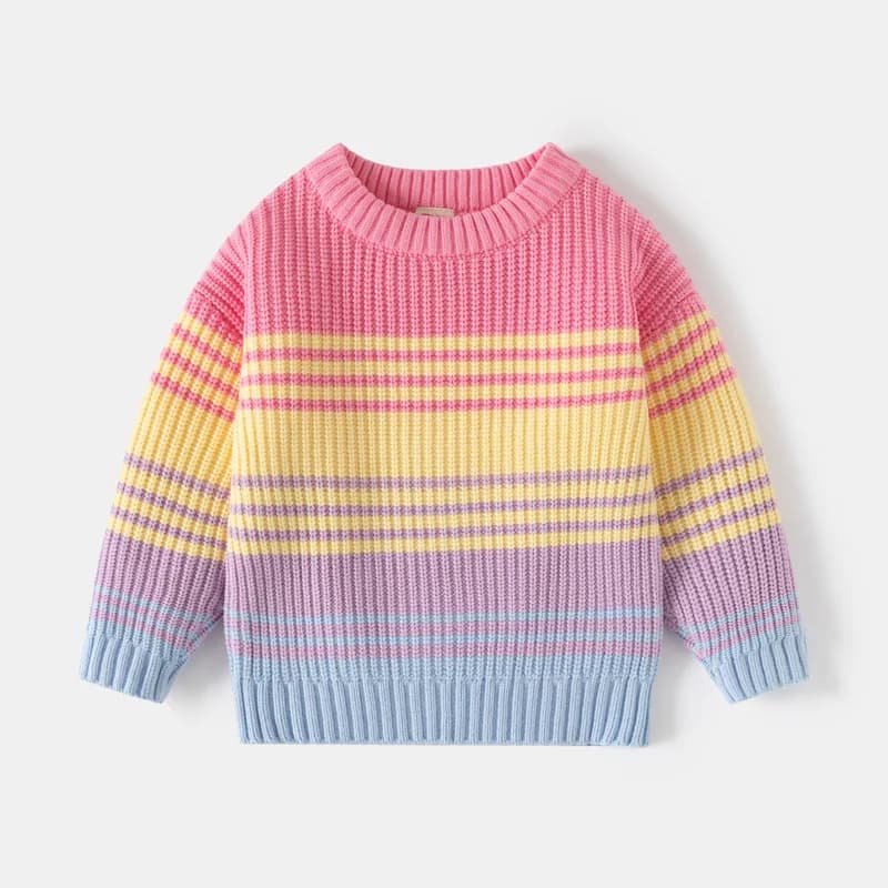 Autunno e inverno nuovi vestiti per bambini maglione pullover con nucleo ad ago grosso per ragazze maglione base in maglia spessa a righe colorate per bambini