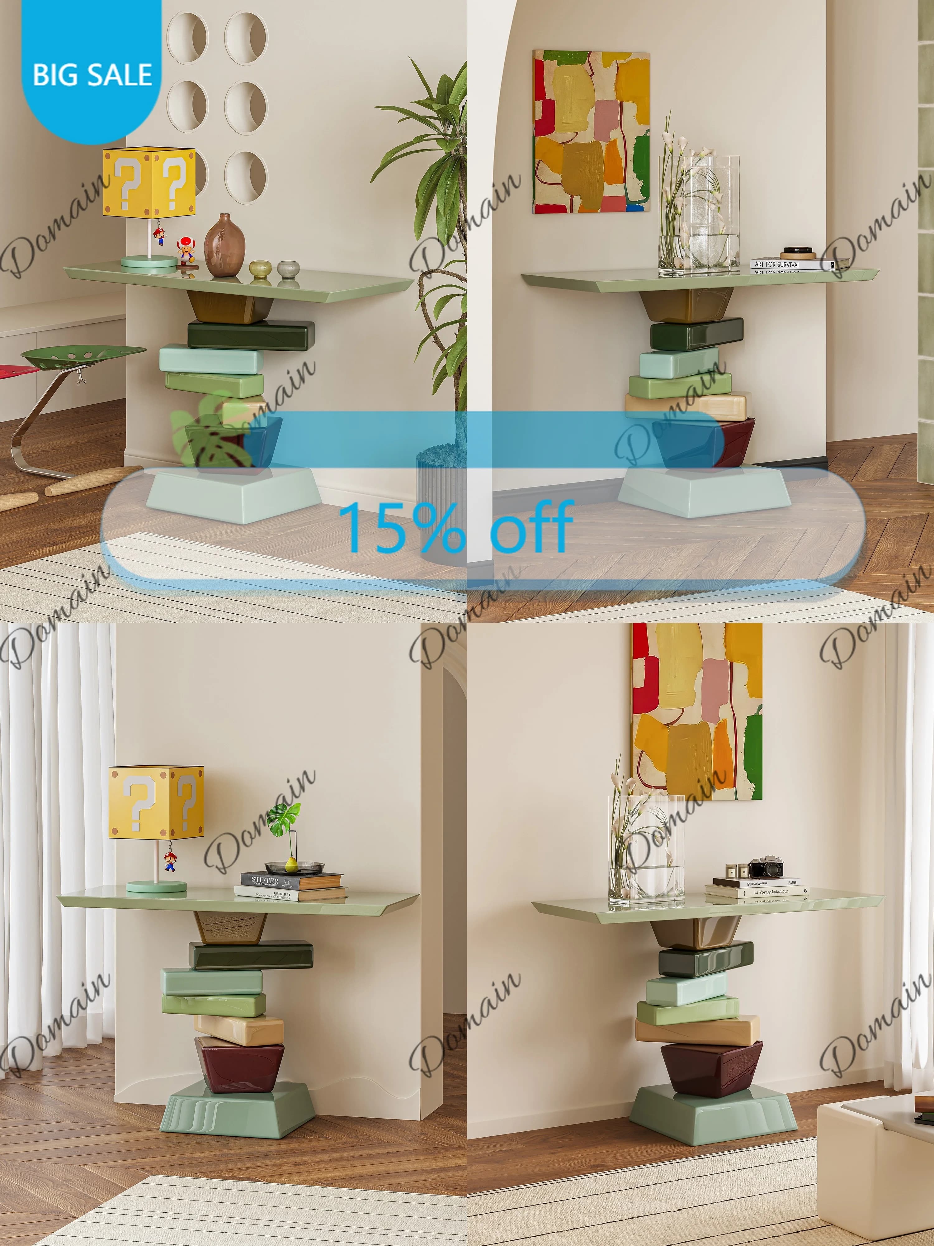 Th Italian Style Console Table For Entryway, Designer Color Block Accent Table For Hallway, Modern Slim Sofa Table For Living Ro