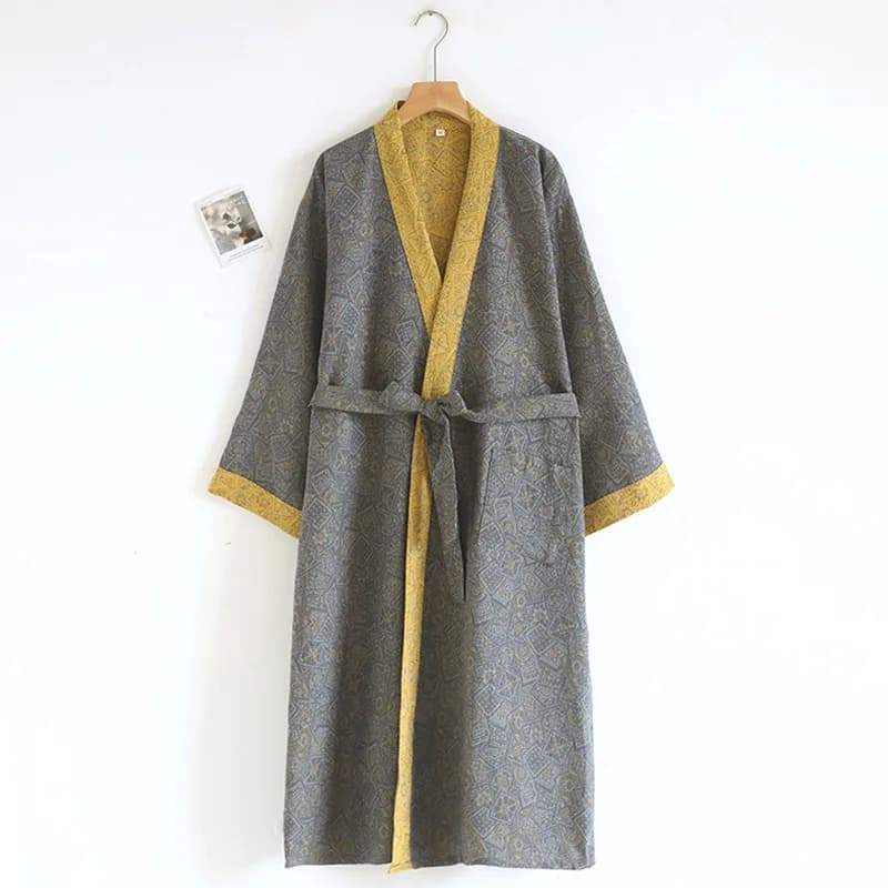 Jacquard bathrobe in colorful cotton Men's nightdress for spring and autumn hotel bathrobes with belt