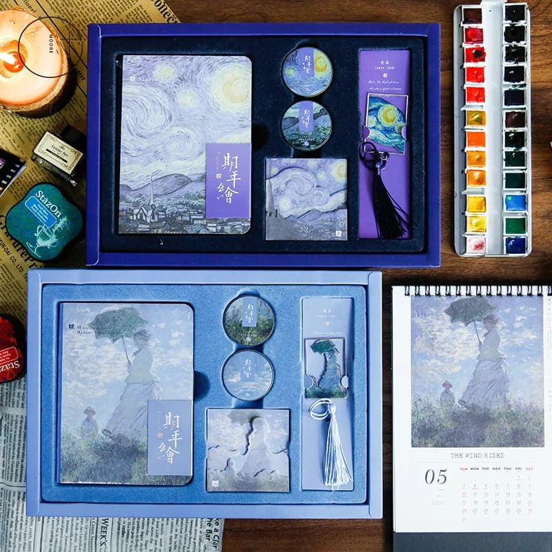 World Famous Paintings Van Gogh Notebook Washi Tape Bookmark Set Sketch Book School Supplies Birthday Gift