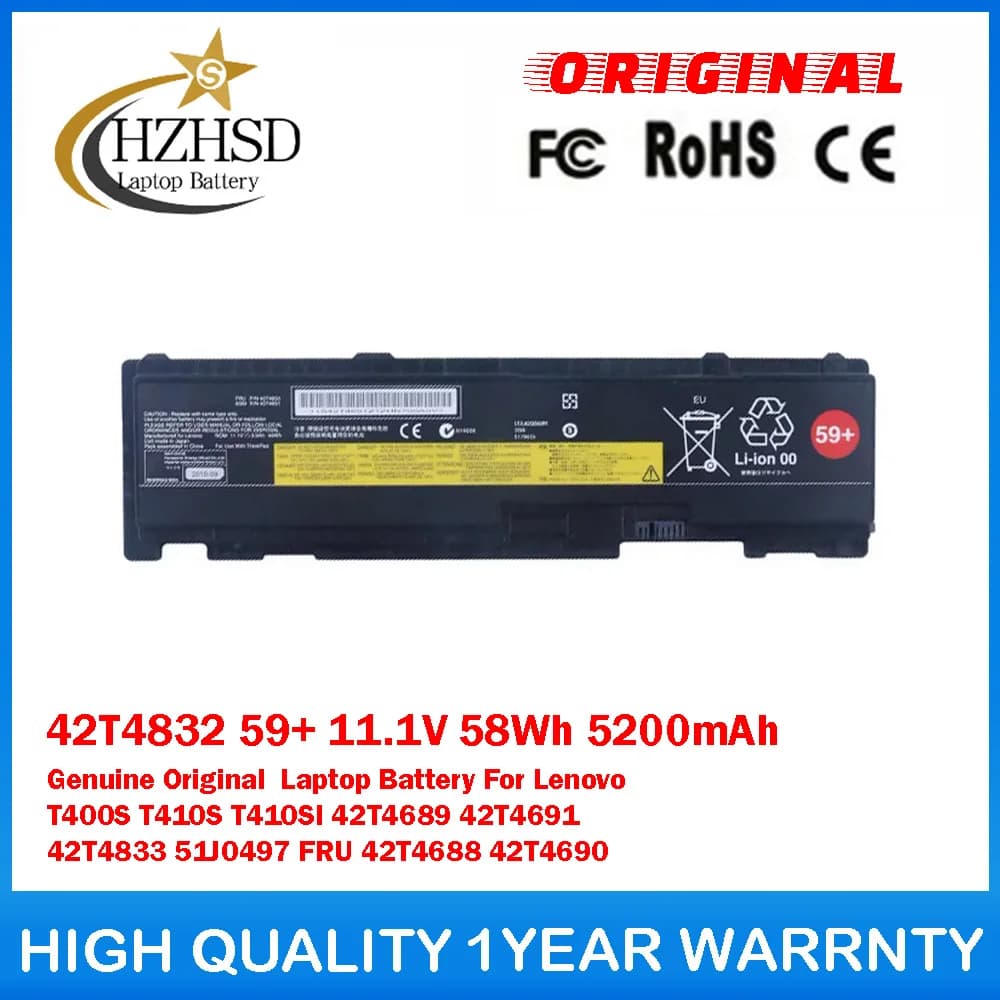 42T4832 59+ 11.1V 58Wh 5200mAh Genuine Original Laptop Battery For Lenovo T400S T410S T410SI 42T4689 42T4691 42T4833 51J0497