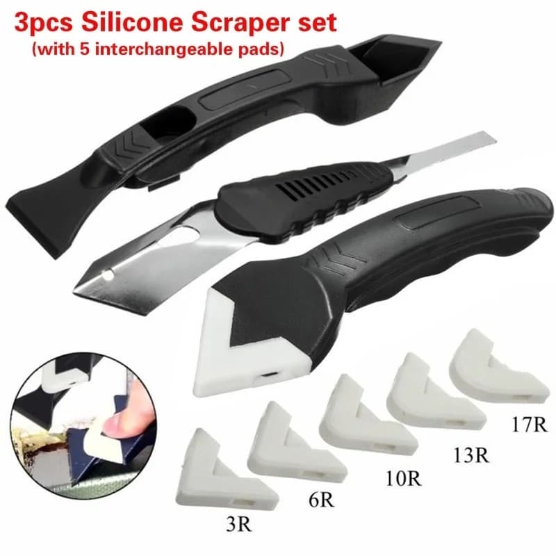 Set of 3 pieces Silicone scraper tool for sealing stuccoing Kit for finishing cleaning Kit for kitchen window cleaning scraper for removal of Set