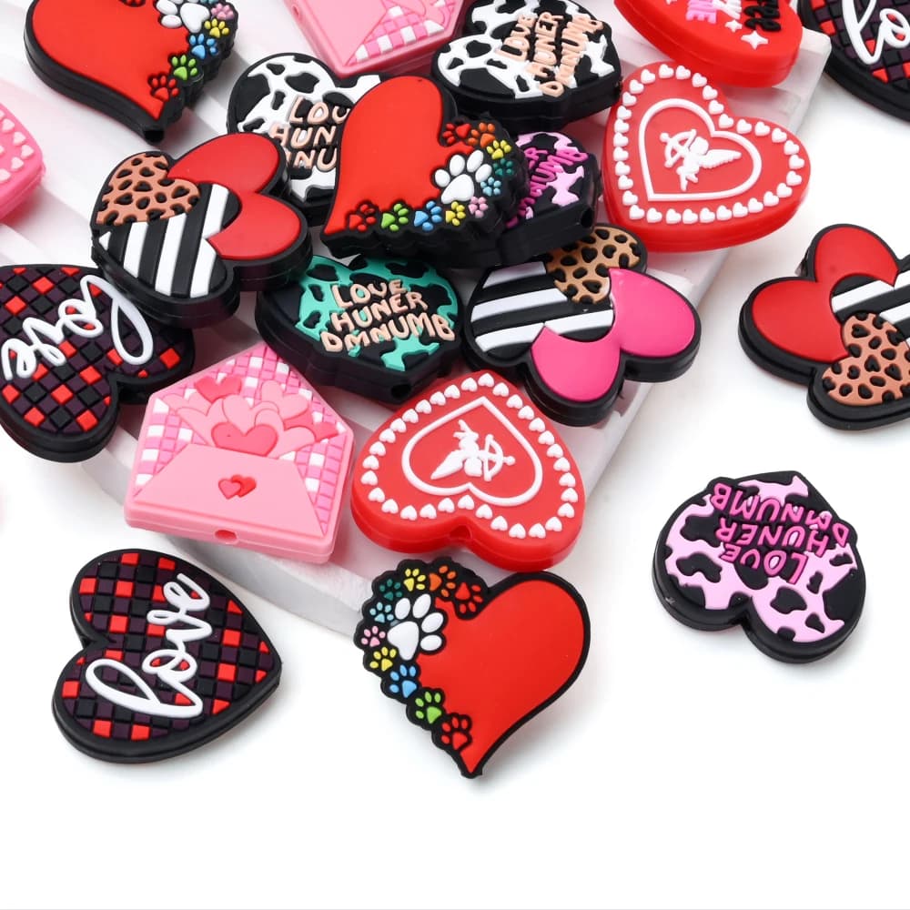 5 pezzi a forma di cuore in silicone con messa a fuoco perlina per massaggiagengive per bambini per catenelle ciuccio fai da te braccialetti per massaggiagengive accessori per la creazione di gioielli