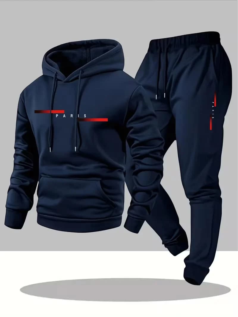 Men's Bestselling Trendy Letter Print Set Two-Piece Hoodie and Thermal Pants Winter Simple Hoodie Set Clearance Men's Fashion