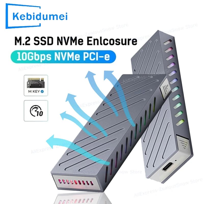 Custodia SSD M2 NVMe Custodia SSD PCIe da 10 Gbps Scatola portatile RGB USB C 3.1 Gen2 2230/42/60/80 Adattatore esterno per SSD M.2 M-Key