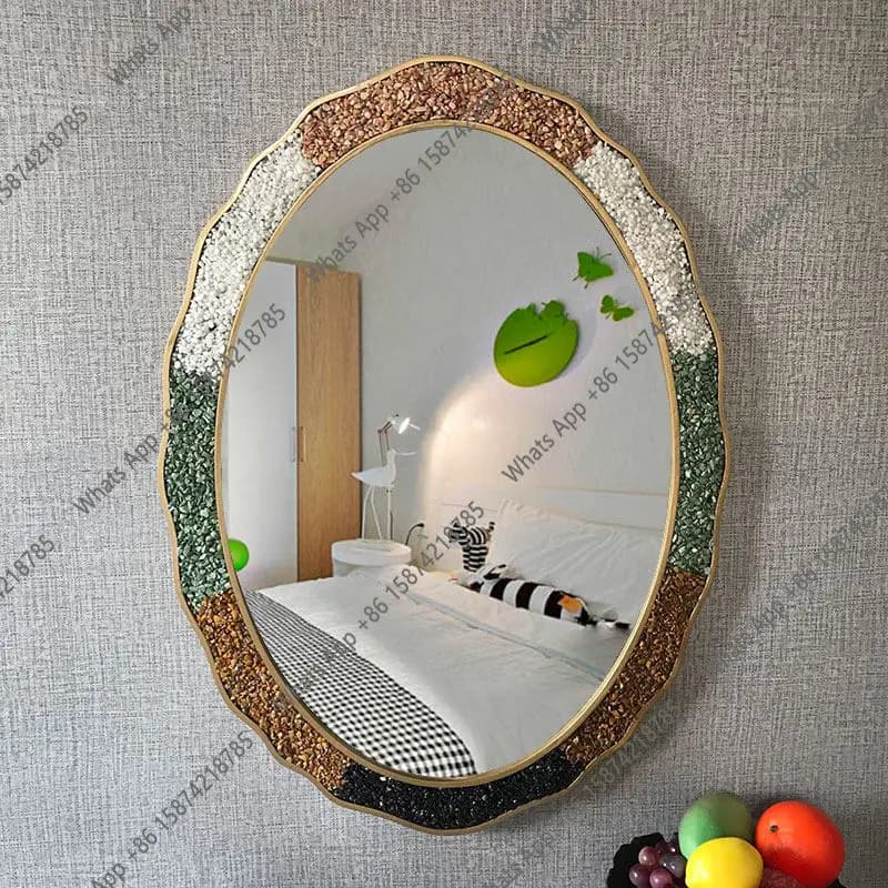 Mediterranean style stone new Chinese style oval wall-mounted toilet toilet bathroom mirror