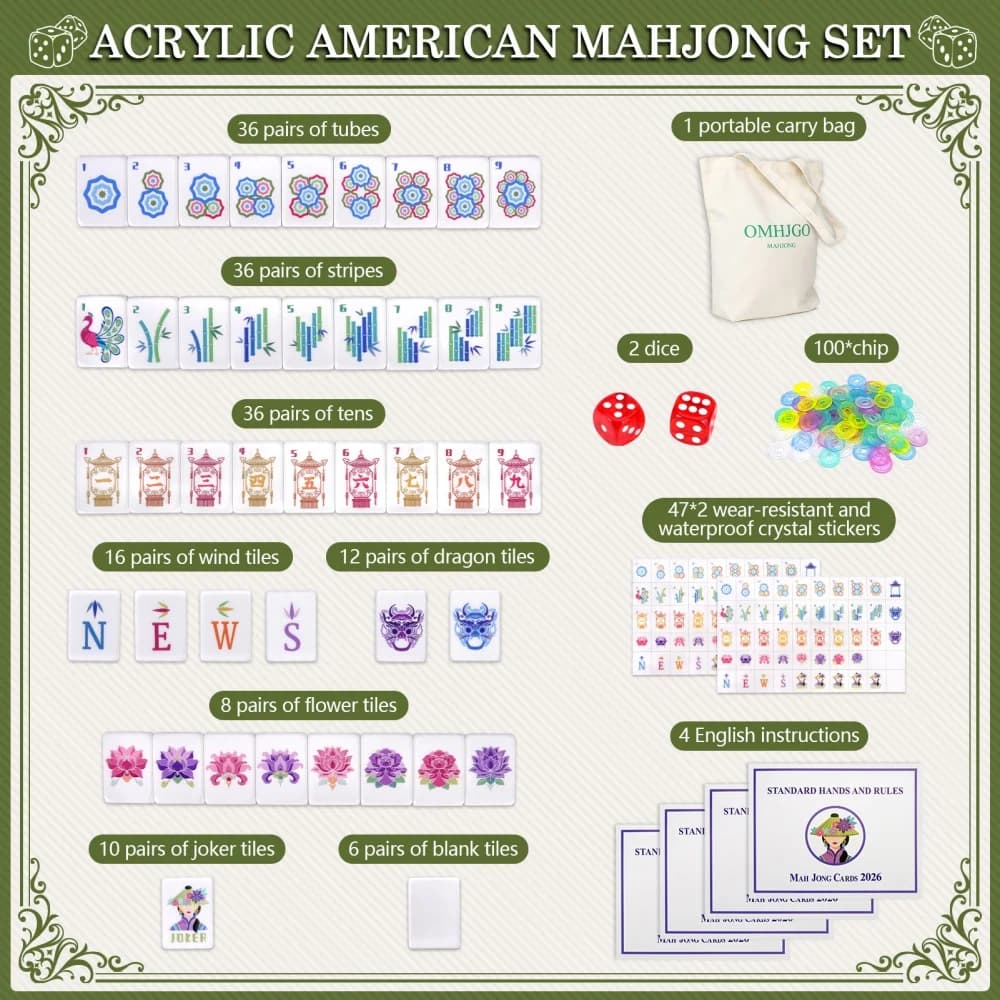 Fast shipping 160 Tiles 4-Layer Acrylic American Mahjong Sets Engraved Mahjong Travel Mah Jongg Sets for Adult Party Board Games