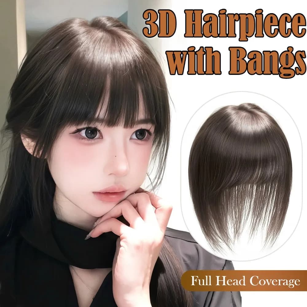 Topper per capelli sintetici da 10 pollici con frangia, con ciocche miste di capelli umani, invisibile 3D, per ragazze coreane, parrucca con frangia superiore