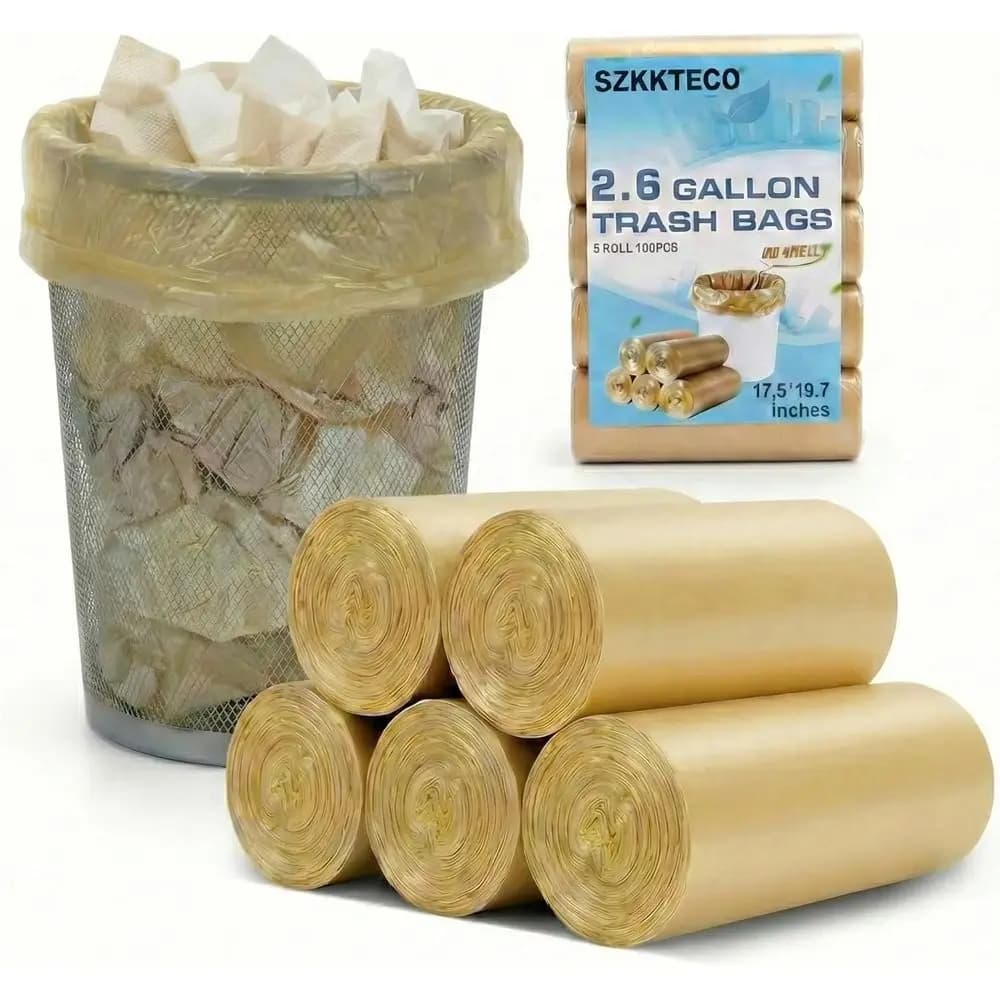 2.6 Gallon Capacity Small Trash Bags - Strong Liners for Waste Baskets & Mini Bins (100 Count, 5 Rolls)