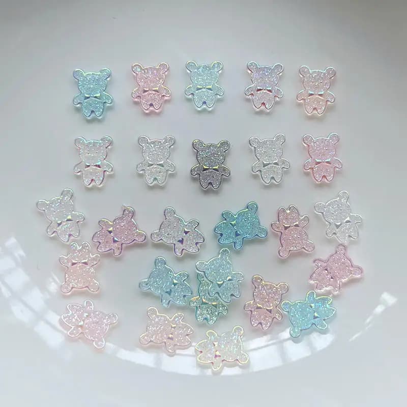 100 Pezzi Mini Orsetti Kawaii Lucidi AB con Retro Piatto in Resina, Cabochon per Scrapbooking, Gioielli Fai da Te, Decorazioni e Accessori Artigianali