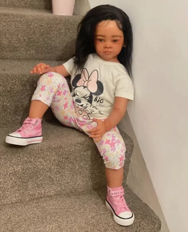 29inch Reborn Baby Tanned Skin Meili With Hand-Rooted Hair Already Finished Doll Huge Girl Real Photos