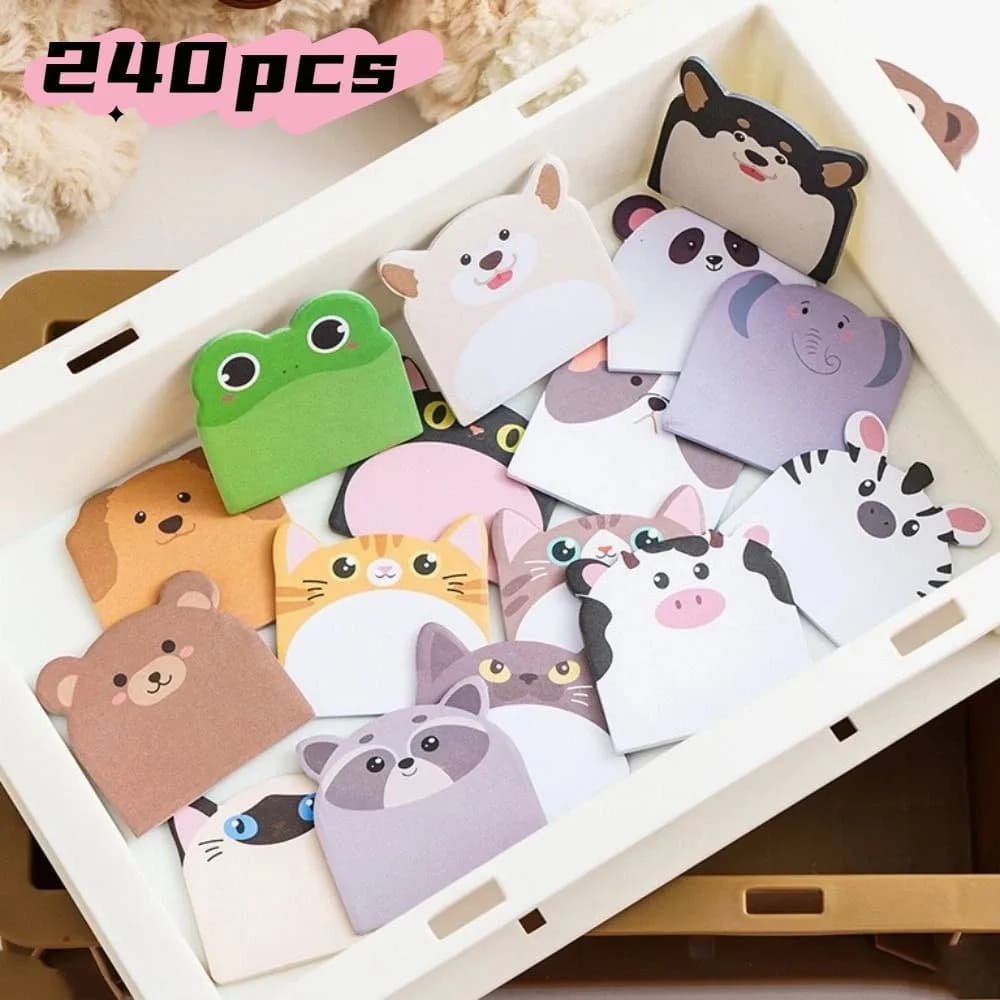 Blocco Note Adesivo a Forma di Cane e Gatto, 240 Fogli, Memo Pad Autoadesivo a Tema Animali, per Appunti e Promemoria