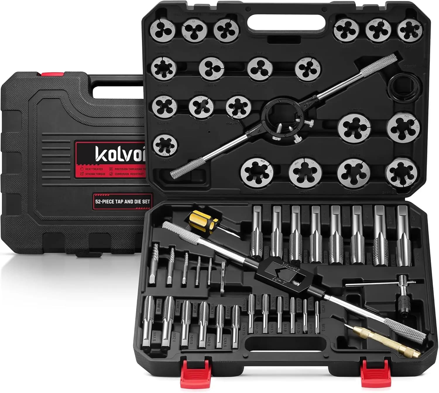 Set di 52 Pezzi di Maschi e Filettiere Metrici Grandi, da M6 a M24, Filettature Grossa e Fine, Kit di Riparazione Filettature in Acciaio GCr15 Resistente