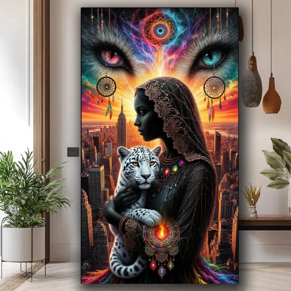 Diamond Mosaic Dream Catcher Wolf African Woman Leopard Diy Diamond Paintings Full Square Round Jewelry Cross Stitch Home Decor