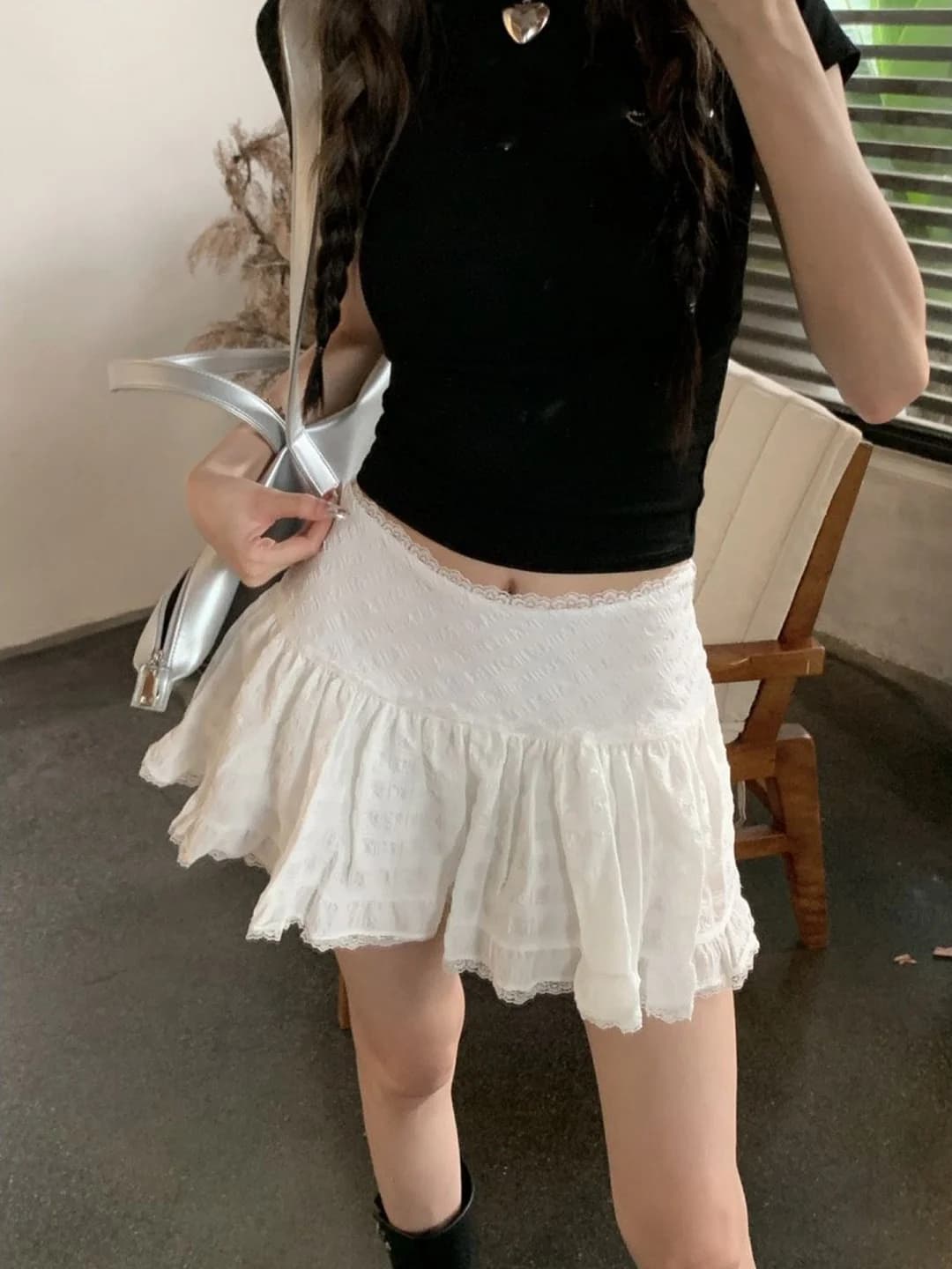 White Lace High Waist A-Line Skirt Women's Small Size Summer New Style Cake Puffy Short Skirt Ballet Style Skirt