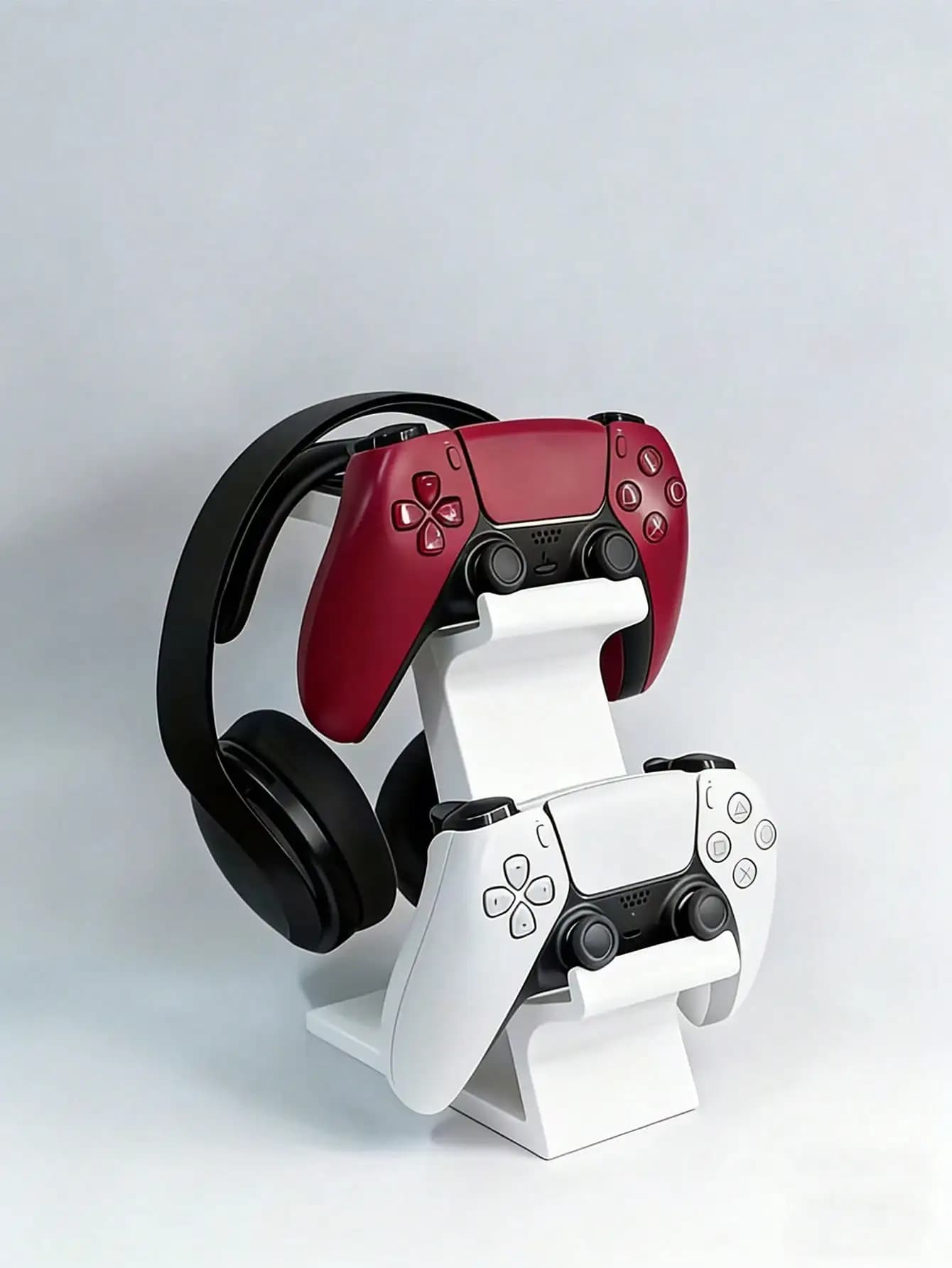 Supporto a 2 livelli per controller e cuffie, supporto universale per gaming compatibile con PS5/PS4/Xbox/Switch, disponibile in bianco e nero