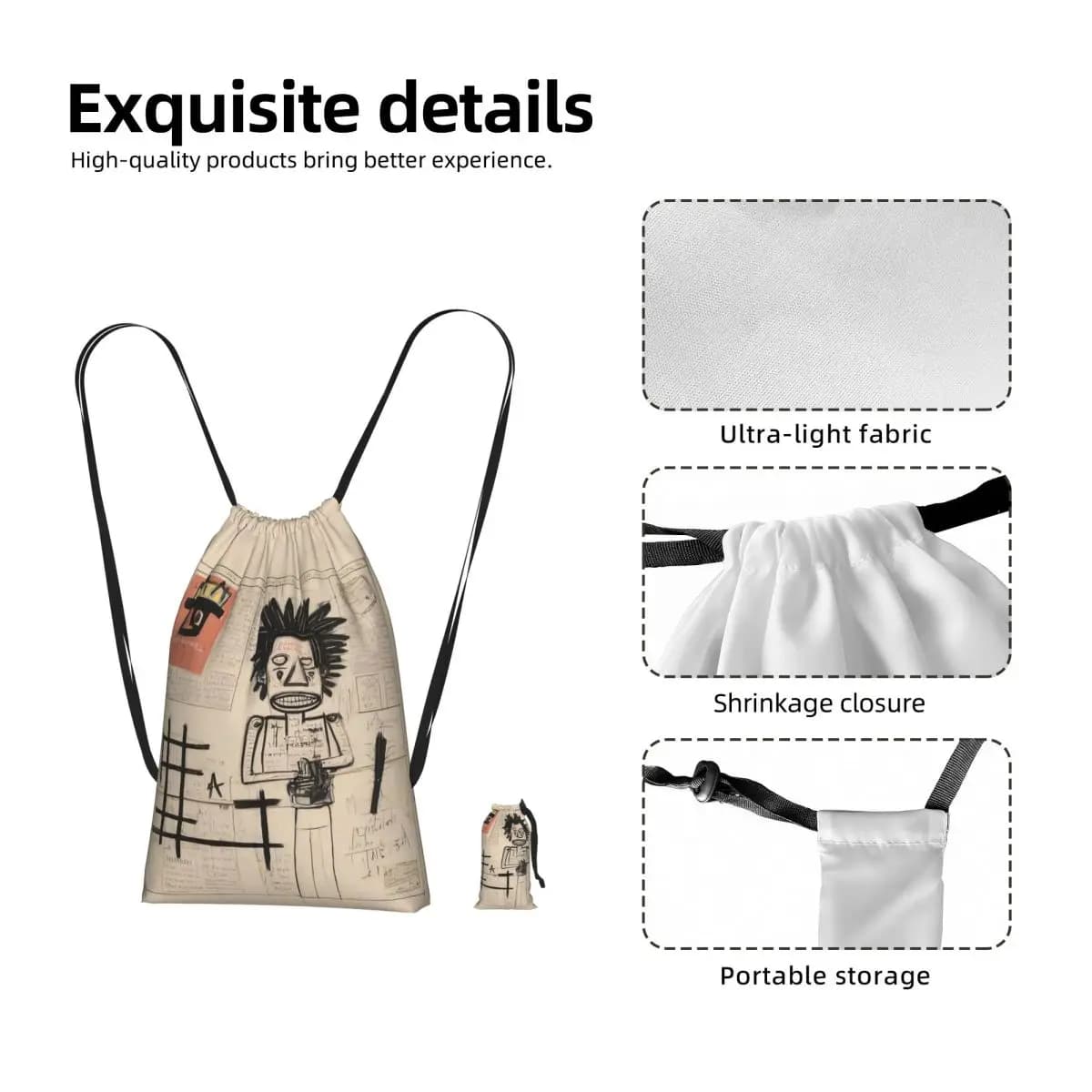 Newspaper Sketch Book Drawstring Backpack hiking cycling Bag Portable Travel Drawstring Bag for Men Women