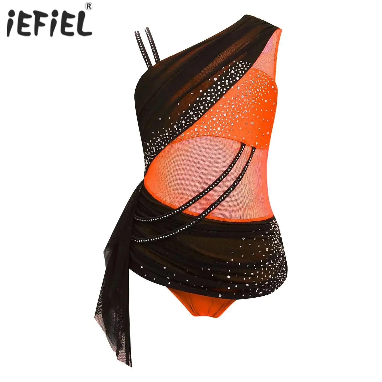 Bambini Ragazze Balletto Ginnastica Body Color Block Pattinaggio di Figura Tuta Costumi di Danza Lirica Sheer Mesh Glittery Strass