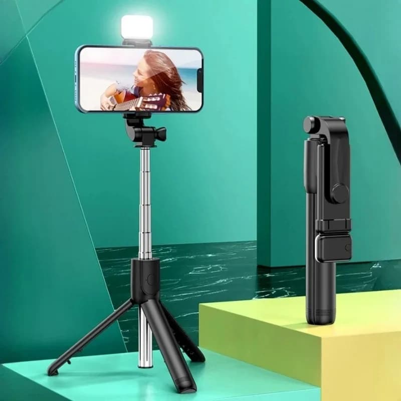 Luce di riempimento per otturatore remoto monopiede portatile per iPhone Samsung Supporto per telefono Xiaomi Mini treppiede Bastone selfie Bluetooth senza fili