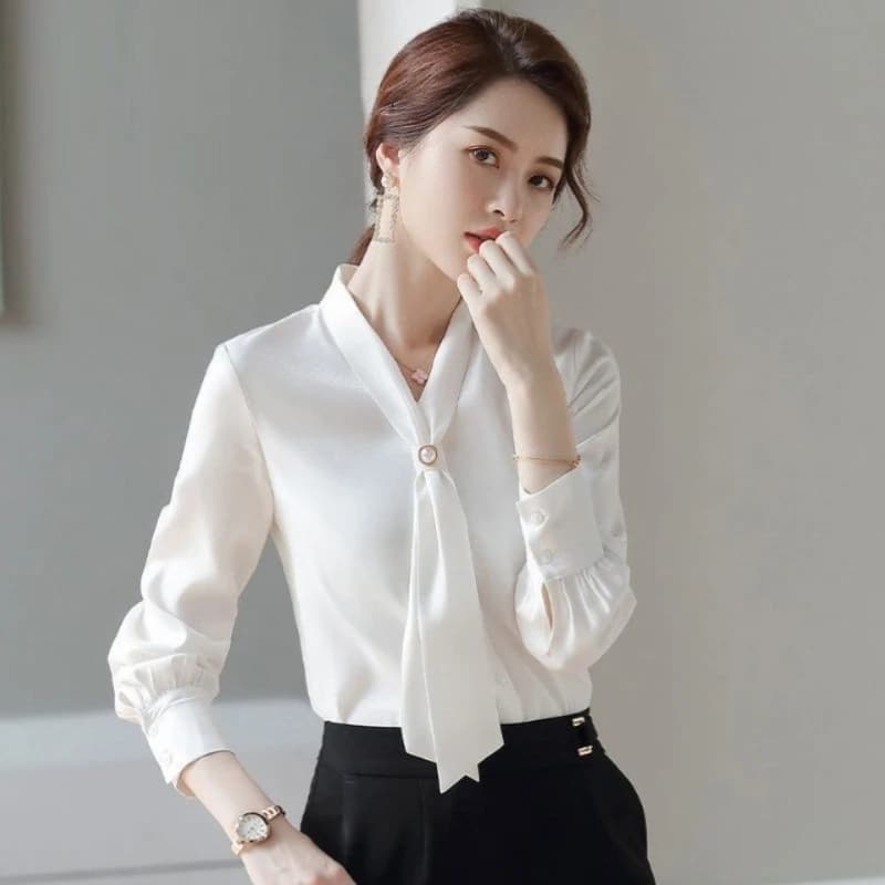Camicia e camicetta da donna Bianca Abbastanza bella in promozioni Moda 2025 Y2k Top femminili in chiffon stile coreano giovanile elegante